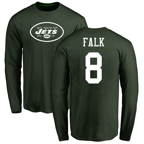 New York Jets Men Green Luke Falk Name and Number Logo NFL Football #8 Long Sleeve T Shirt->nfl t-shirts->Sports Accessory